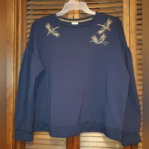 A New Day Sweatshirt Crane Bird Embroidered Rhinestone Navy XXL Target